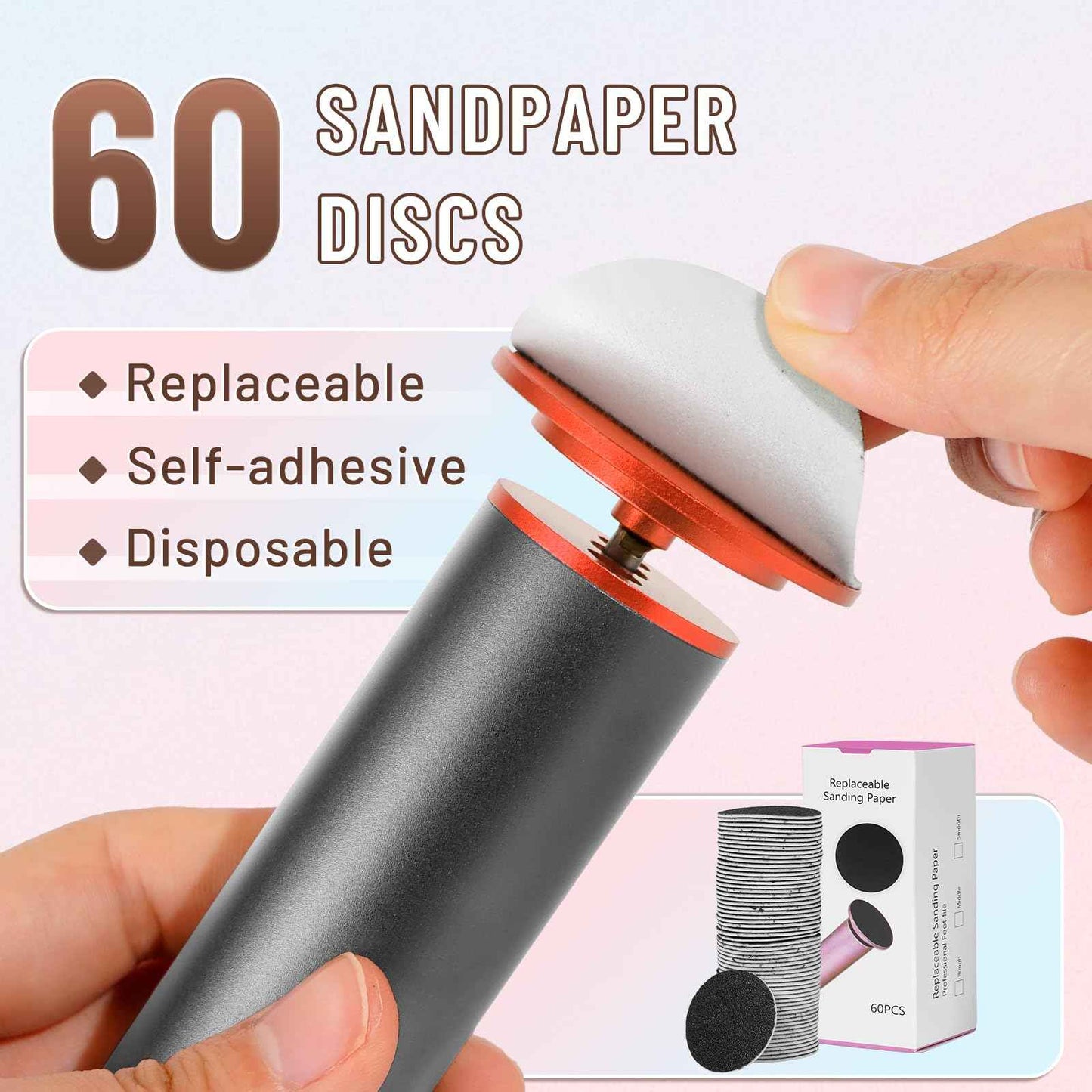 Dermawave Electric Foot File Callus Remover for Feet, Professional Foot Scrubber Sander Grinder for Dead Skin Cracked Heel, Pedicure Tool with 60 Sandpaper Discs for Men & Women