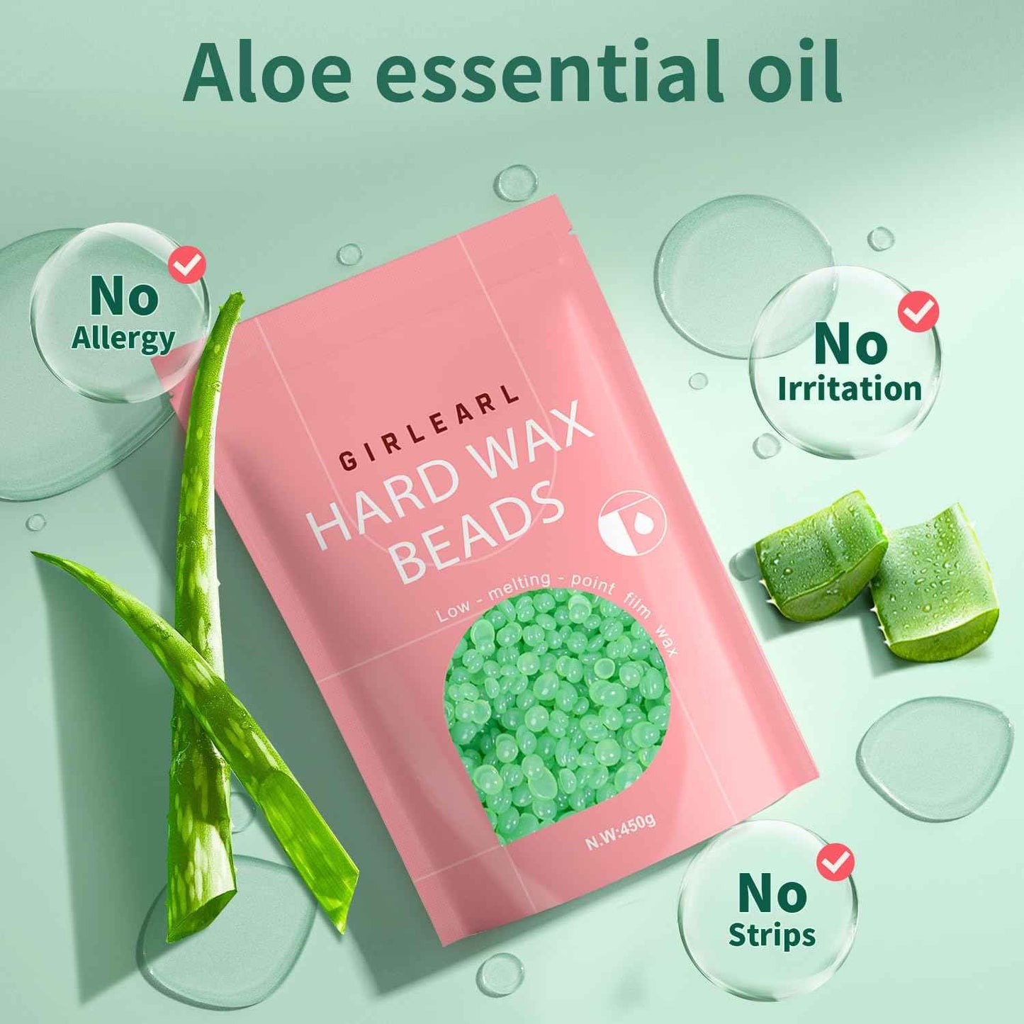 GIRLEARLE Wax Beads (1lb) for Hair Removal - Aloe Vera Formula, Perfect for Sensitive Skin, Eyebrow, Brazilian Bikini, Legs, Facial and Full Body Waxing at Home