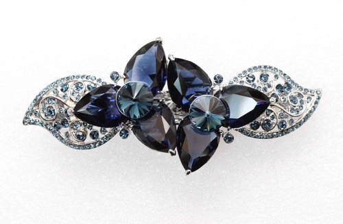 Faship Gorgeous Navy Blue CZ Crystal Heavy Duty Floral Hair Barrette Clip