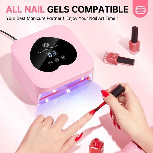 UV Nail Lamp, CHRISTINE SHELLY UV Light for Gel Nails, 48W Plug-in Mini Nail Lamp Nail Dryer with Touch Control Auto Sensor and 3 Timer Settings Nail Light Curing Lamp, Home Salon Nail Art Tools,Pink