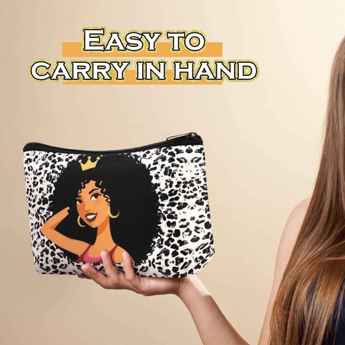 Umigy 12 Pcs African Girl Makeup Bag Black Girl Makeup Bag Afro Melanin Art Cosmetic Canvas Bags Funny Cute Reusable Toiletry Pouch Organizer Black Owned Business Gift for Women Lady(Leopard Print)