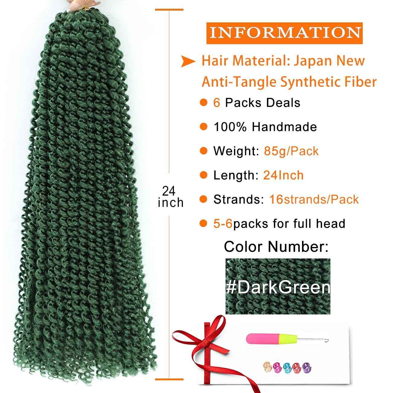 Dark Green Passion Twist Hair 24 Inch 6packs DGreen Water Wave Braiding Hair for Butterfly Locs Passion Twists Long Bohemian Protective Hair Extensions (24 Inch, 6 Packs, Dark Green#)