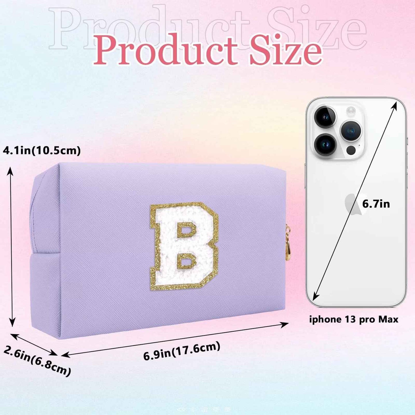 Small Personalized Letter Makeup Bag, Cute PU Leather Chenille Letters Cosmetic Bag Travel Makeup Pouch, Preppy Travel Organizer Zipper Pouch for Women&Girls(Purple-B)