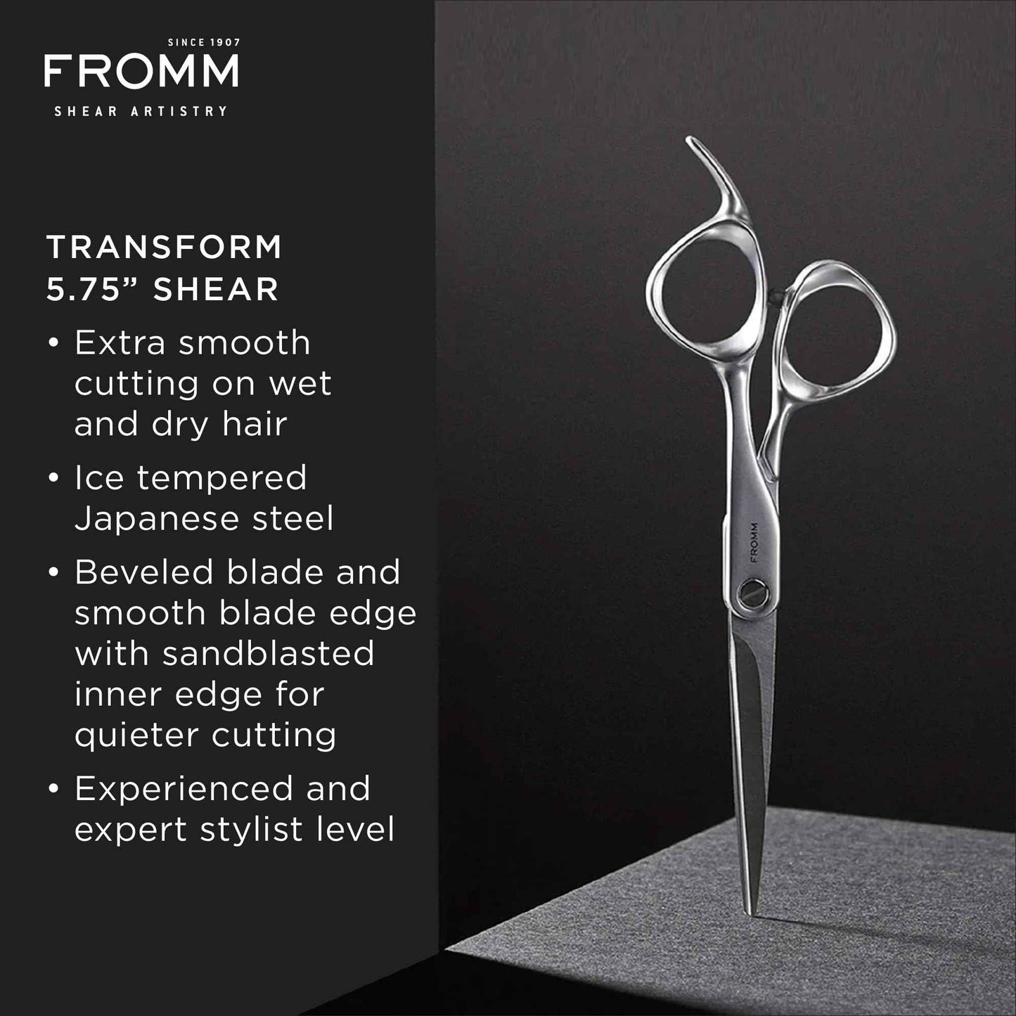 Fromm Transform 5.75" Extra Smooth Hair Cutting Shears for Wet and Dry Hair, Polished Silver Japanese Steel Scissors with Beveled Blade
