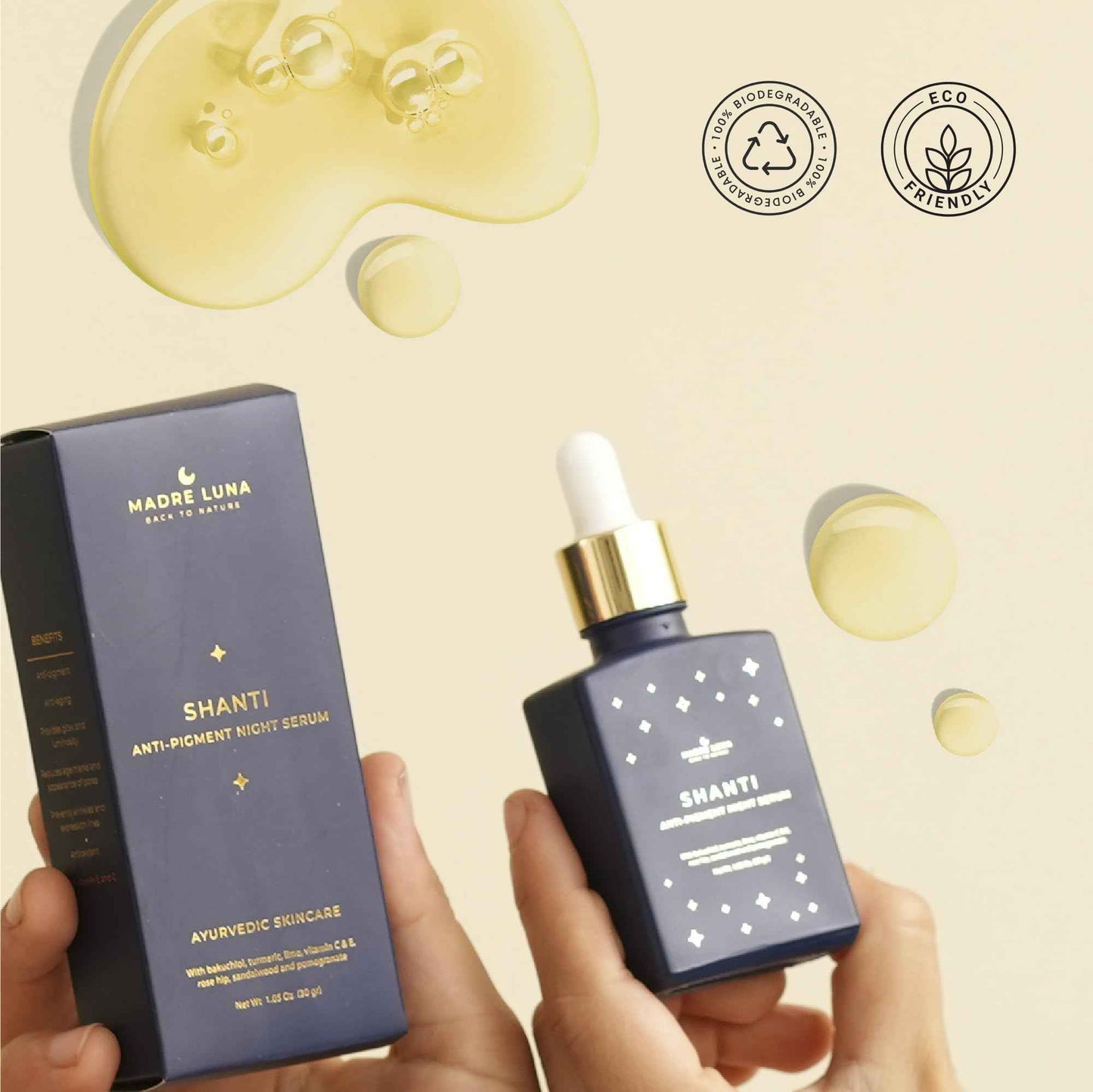 Madre Luna SHANTI - Night Facial Oil Serum, Deep Hydration, Anti-Pigmentation with Bakuchiol Oil (Natural Retinol), Anti-Aging, Ideal for All Skin Types - Face Oil