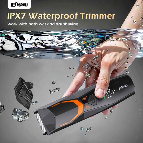 ENSSU Manscape Body Hair Trimmer for Men with LED Light for Balls/Pubic/Groin/Legs/Chest, IPX7 Waterproof Body Groomer with Ceramic Blade, Fast Charging Shaver for Wet or Dry Use