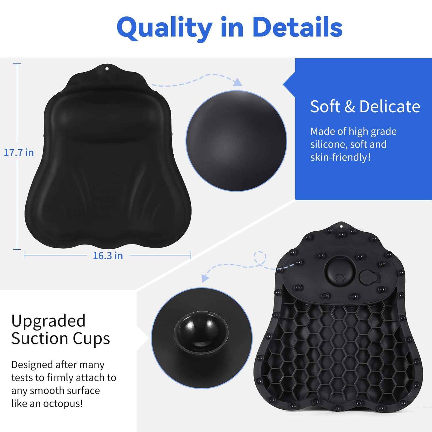 Goowin Bath Pillows for Tub, New Generation Skin-Friendly Silicone Bath Pillow, Luxury Bathtub Pillow for Head and Neck, Powerful Suction Tub Pillow for Bathtub with Inflatable Airbag (Black)