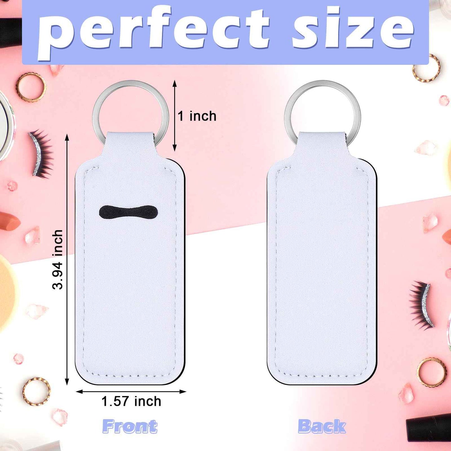 Ferreve 100 Pcs Sublimation Lipstick Holder Keychain Bulk Blank Lipstick Balm Gloss Holder Neoprene Blanks Portable Protective Cases for Women DIY Key Ring Travel Supplies