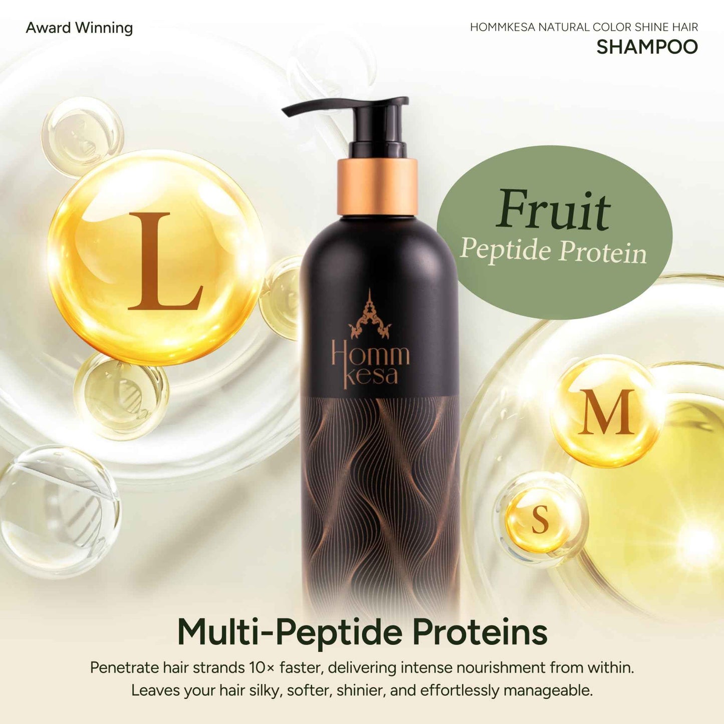 Hommkesa Natural Color Shine Hair Shampoo, Vegan Formula with Multi-Peptide Proteins, Organic Triple Oil Complex