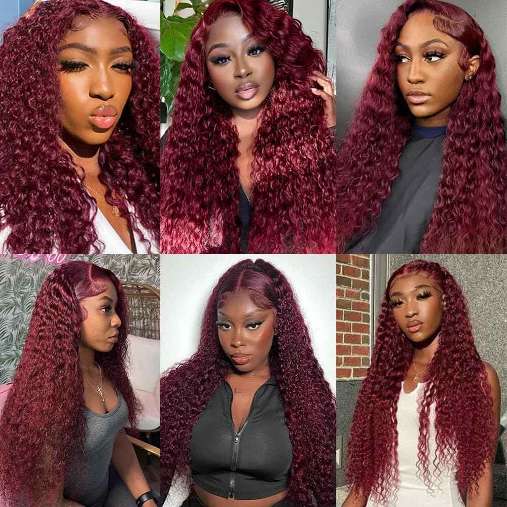 Red Human Hair Bundles Dark Burgundy Water Wave Bundles 99j Human Hair Bundle 16 18 20 inch Mixed Length 300g