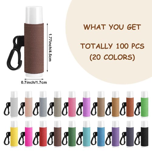 Huquary 100 Pack Lip Balm Keychain Holder Clip - Solid Color Elastic Lipstick Sleeves for Purse and Car