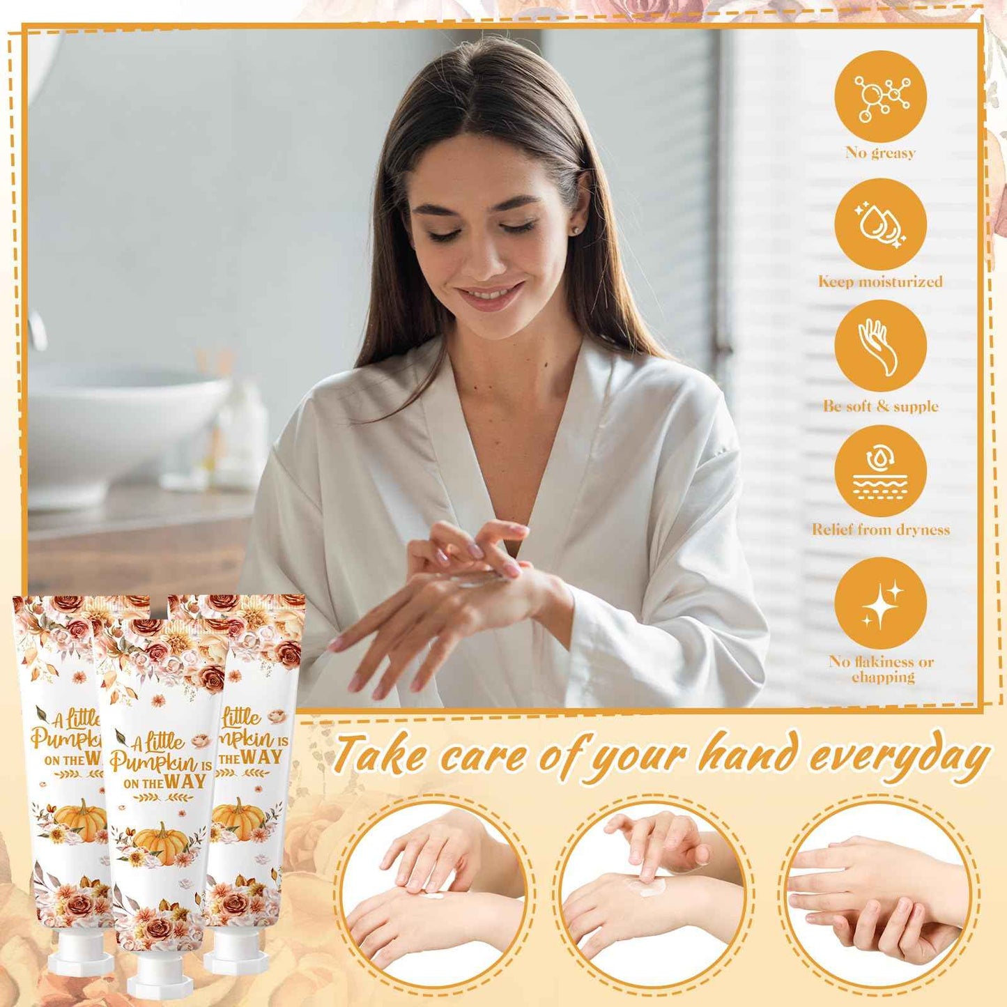 Dansib 48 Sets Thanksgiving Fall Hand Cream Bulk a Little Pumpkin Baby Shower Hand Cream Gifts Baby Shower Party Favors for Guests Travel Size Lotion for Autumn Party Supplies(Flower Pumpkin)