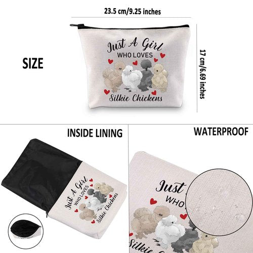 G2TUP Silkie Chicken Lover Gift Who Loves Silkie Chickens Makeup Bag Silkie Chicken Owner Cosmetic Bag Crazy Chicken Lady Zipper Travel Bag (Who Loves Silkie Chickens White Bag)