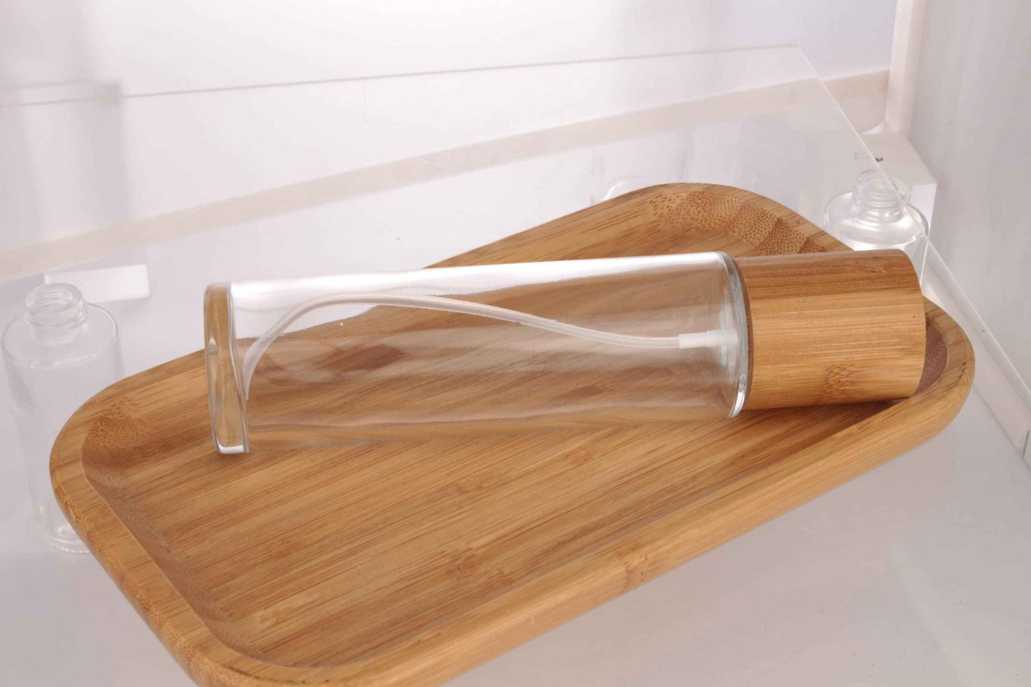 COSIDEA 12 pcs Empty 4oz /120ml bamboo lid clear glass spray bottle with fine mist despenser head for liquid perfume toiletries containers, toner bottles