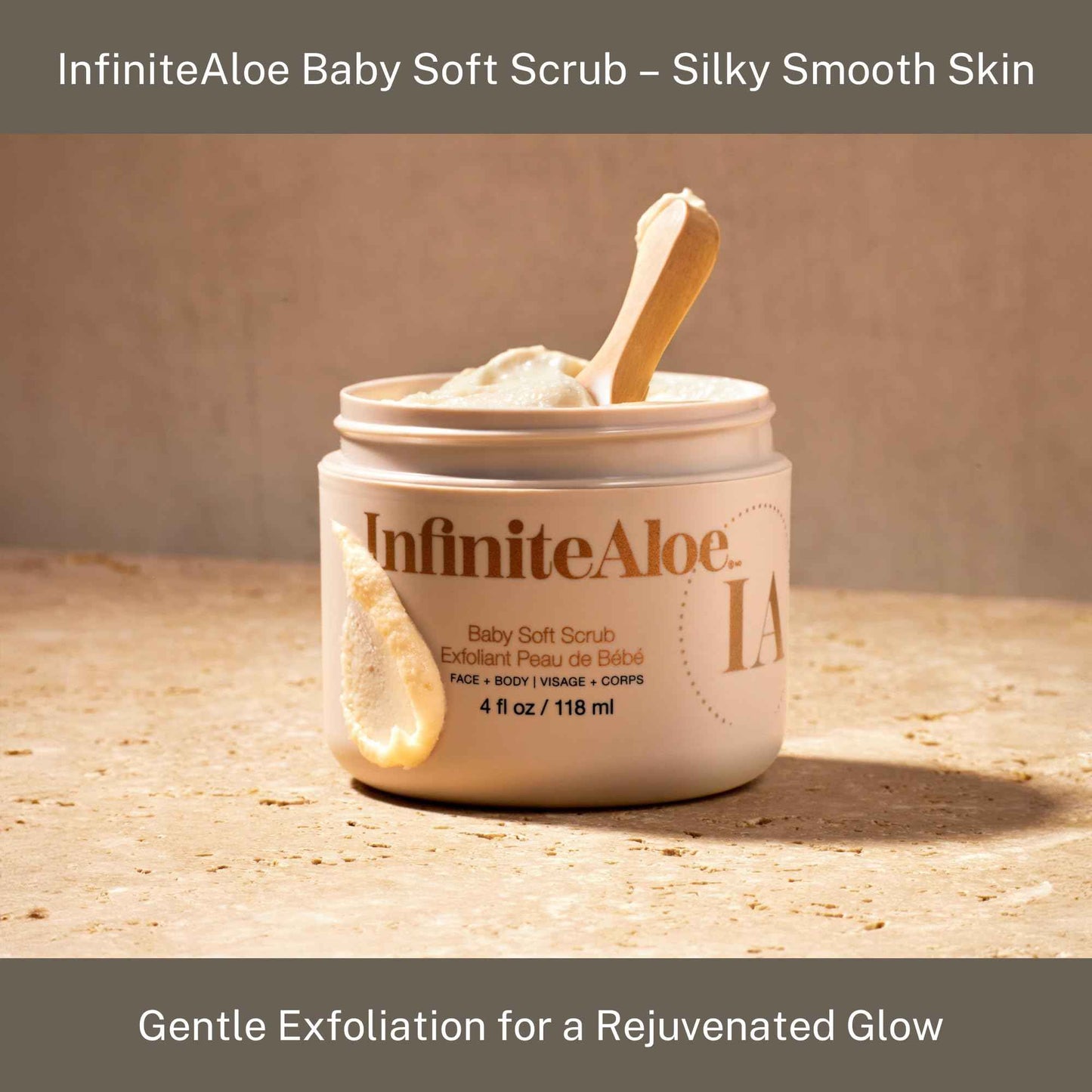 InfiniteAloe Baby Soft Scrub, Aloe Vera Based Face and Body Scrub – Exfoliating and Moisturizing – 4oz.