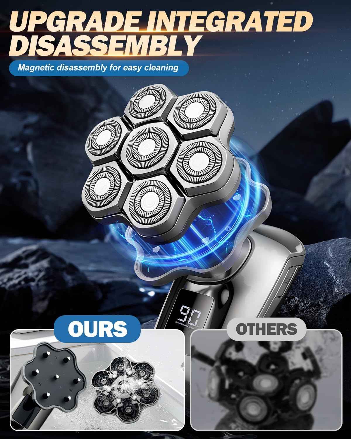 Voph Head Shavers for Bald Men, Electric Detachable Head Shaver for Male, Waterproof Wet Dry Body Bald Head Shaver, Rechargable Rotary Shavers/Razor for Husband Father Gifts Stocking Stuffers