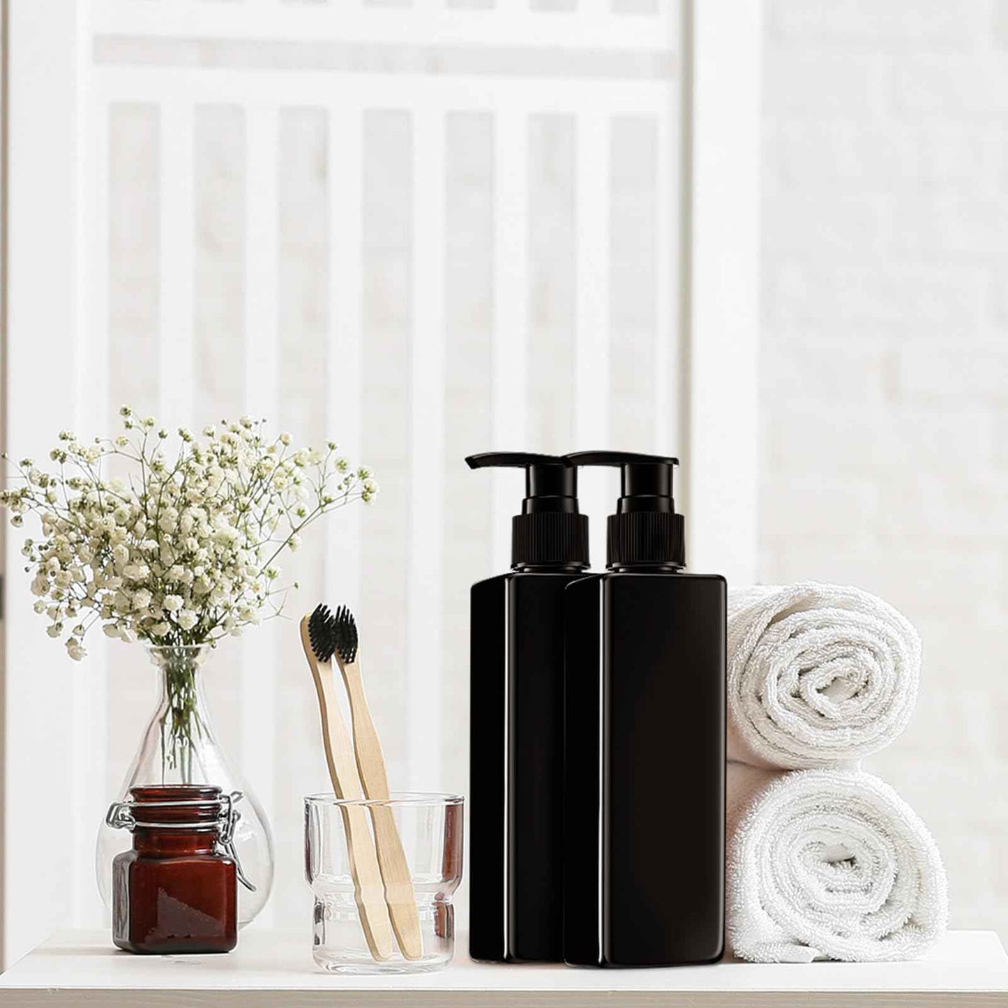 Chunful 24 Pcs Soap Dispensers Plastic Pump Bottles 8.5 oz Refillable Dishwashing Liquid Dispenser with Pump Leakproof Empty Lotion Shampoo Bottles Containers (Black)