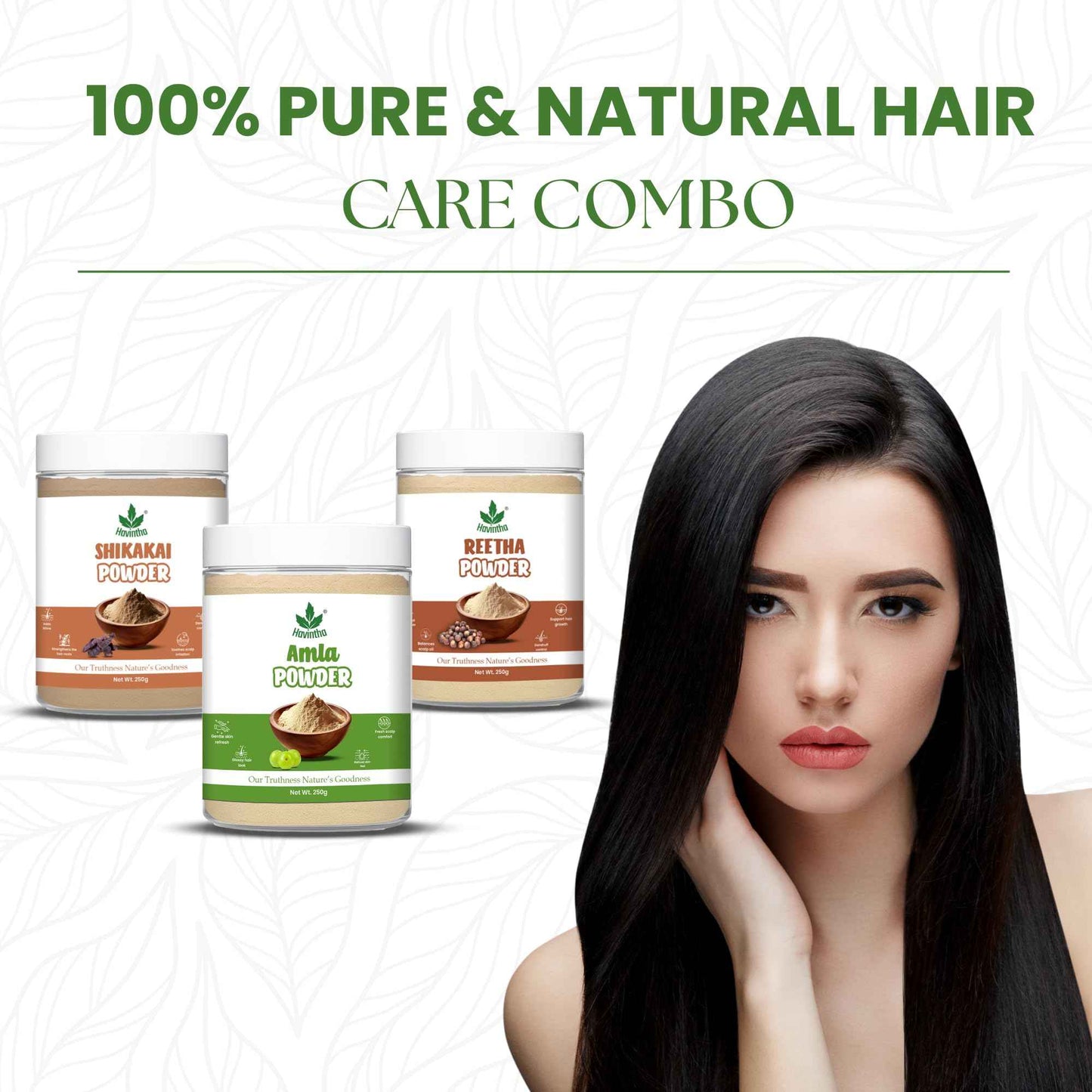 Havintha Amla Reetha Shikakai Powder For Hair - Each 250 gram (Pack of 3)