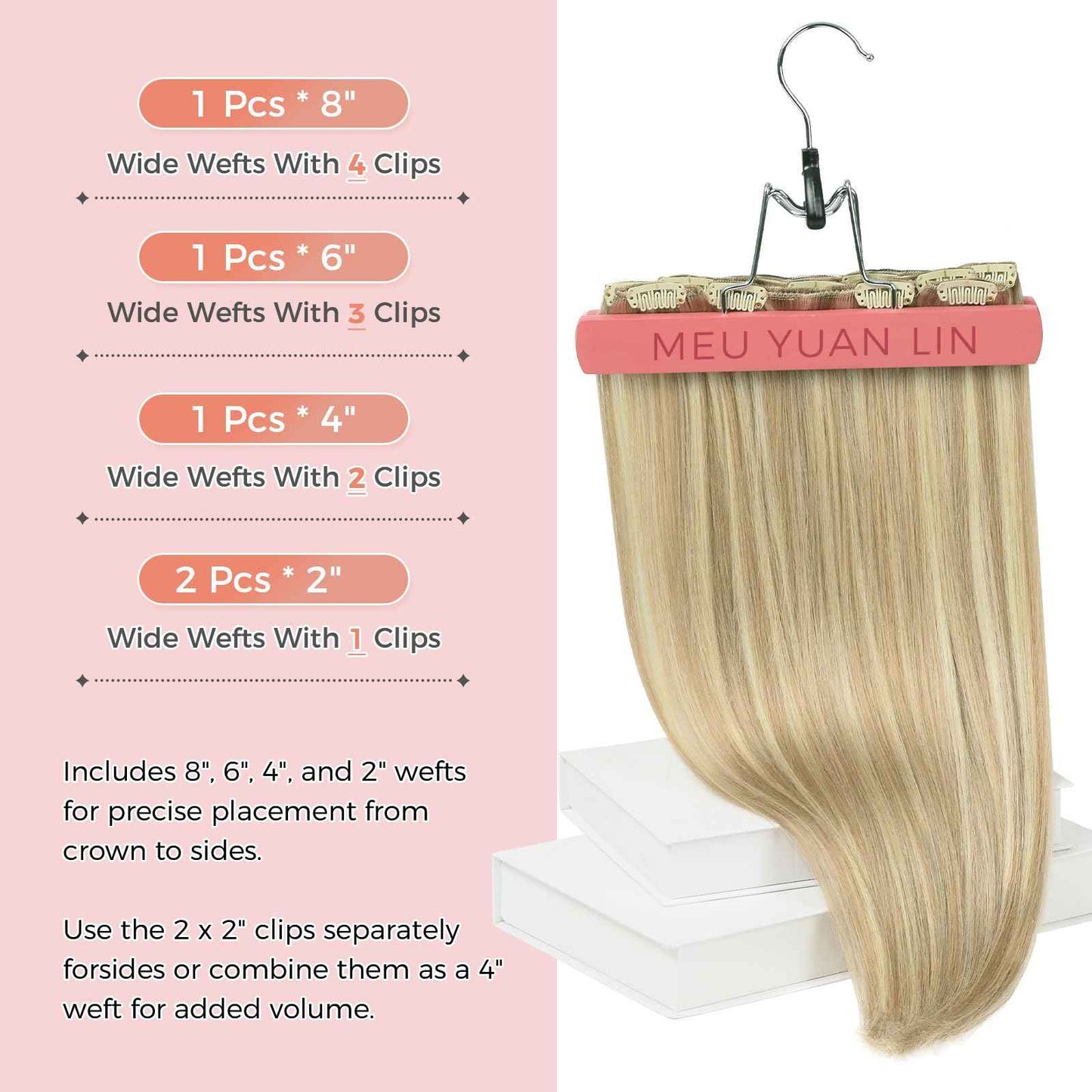 MEI YUAN LIN Clip In Hair Extensions 14 Inch 5pcs 80g Light Blonde Highlighted Golden Blonde Real Human Hair Extensions Double Weft Easy To Apply
