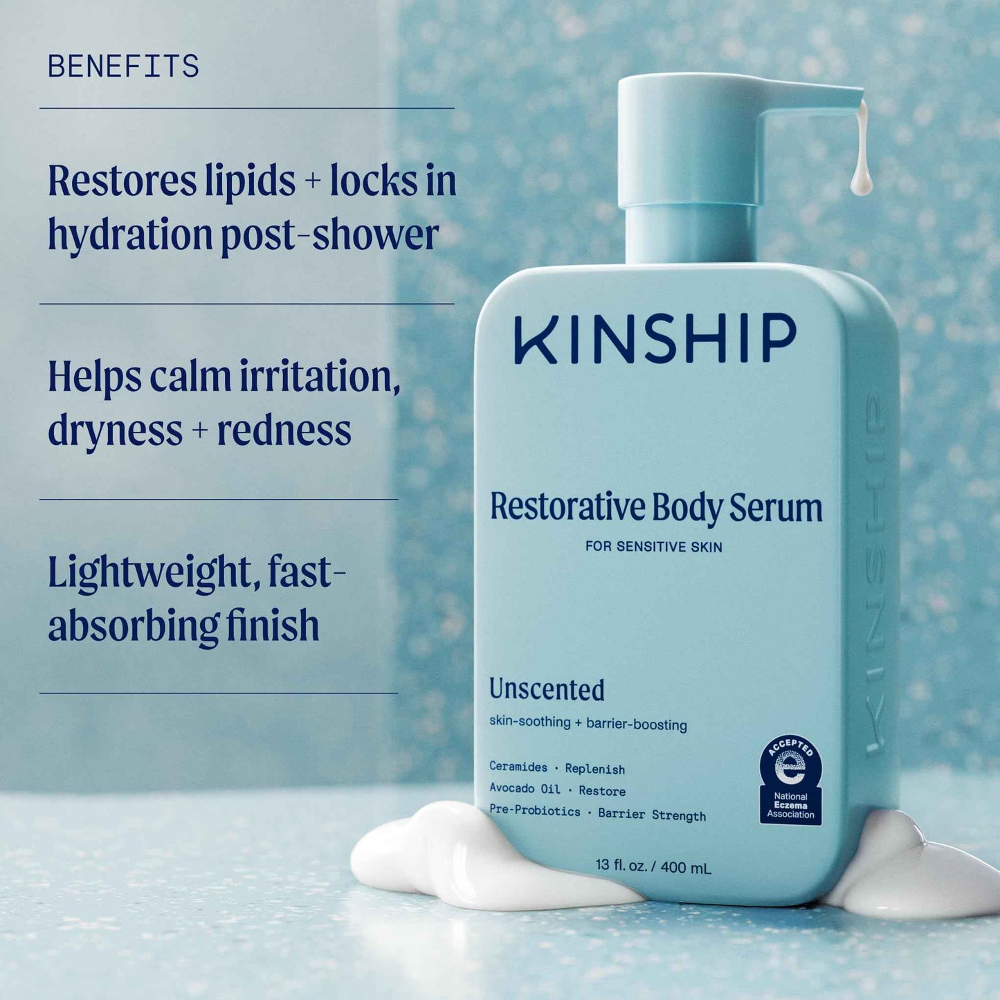 Kinship Restoring Body Serum for Sensitive & Dry Skin | Strengthening Body Cream | Fragrance-Free, Unscented Lotion, 13 oz