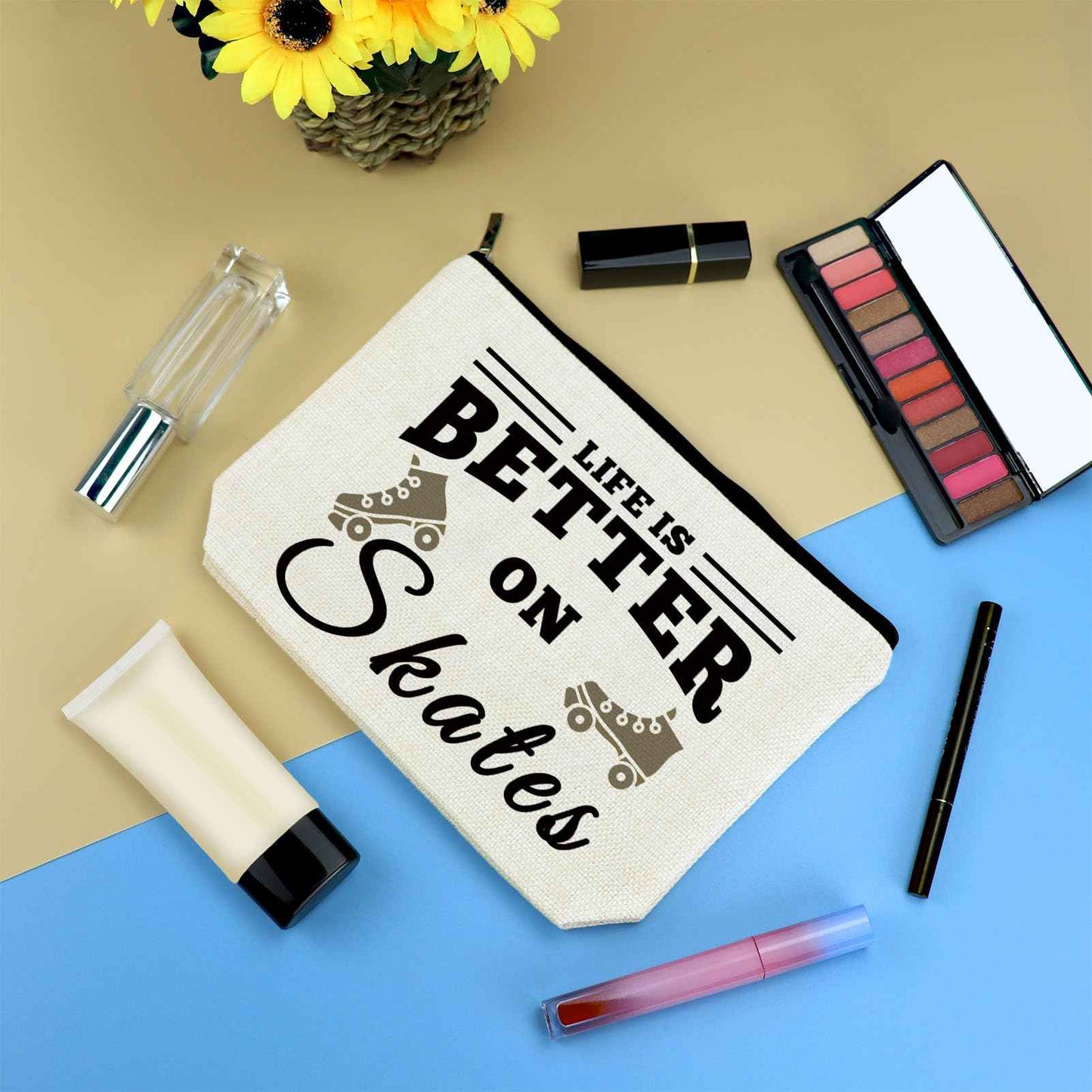 Roller Skater Gift Skates Makeup Bag Roller Skating Lover Gift for Girls Women Cosmetic Bag Skate Lover Gift Skating Team Gift Best Friend Daughter Birthday Christmas Gift Figure Skating Gift