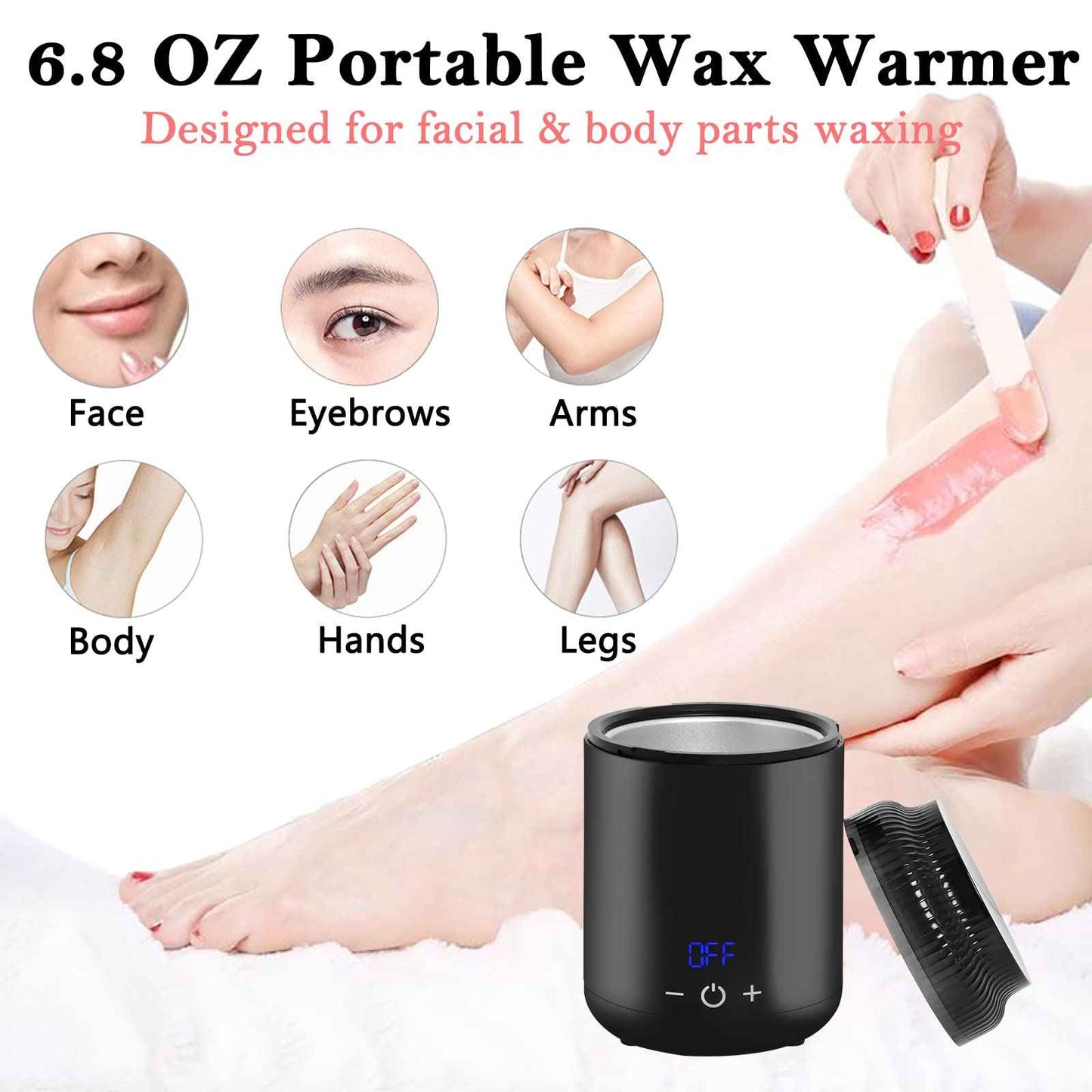 Podoy Mini Wax Pot Warmer for Hair Removal, Small Portable Travel Wax Melt Heater Machine Digital Display for SPA Salon Brow Body Nose Upper Lip Hair Waxing with 100 Waxing Sticks