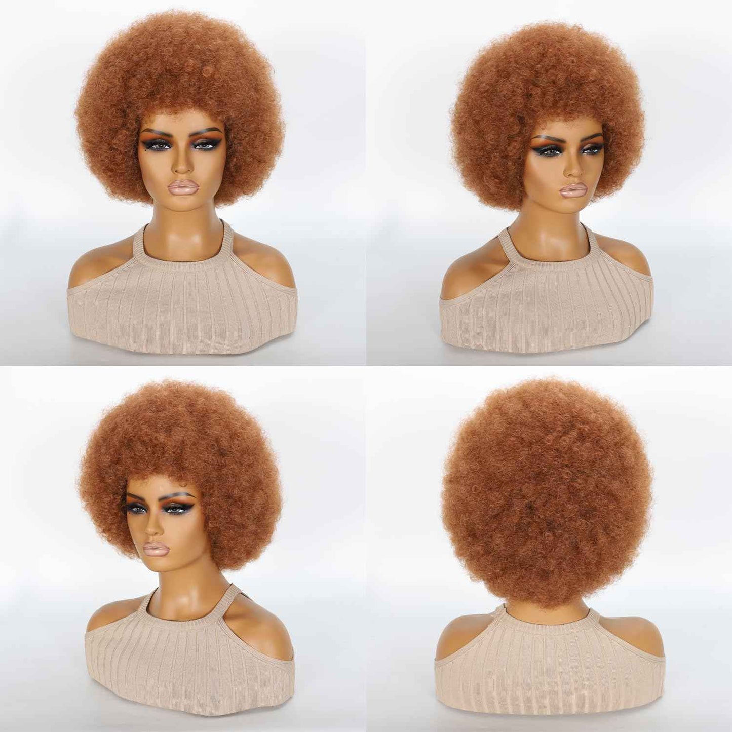 HOTJAR Afro Wigs for Black Women 70s Mixed Brown Afro Kinky Curly Wig Bouncy Huge Fluffy Puff Wigs Synthetic Hair for Cosplay Daily and Party (30#)