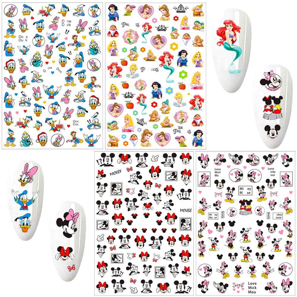 Cartoon Nail Art Stickers 3D Self-Adhesive Nail Decals Cute Nails Stickers Nail Art Supplies Designer Nails Sticker for Women Nails Art Decorations (4 Sheets)