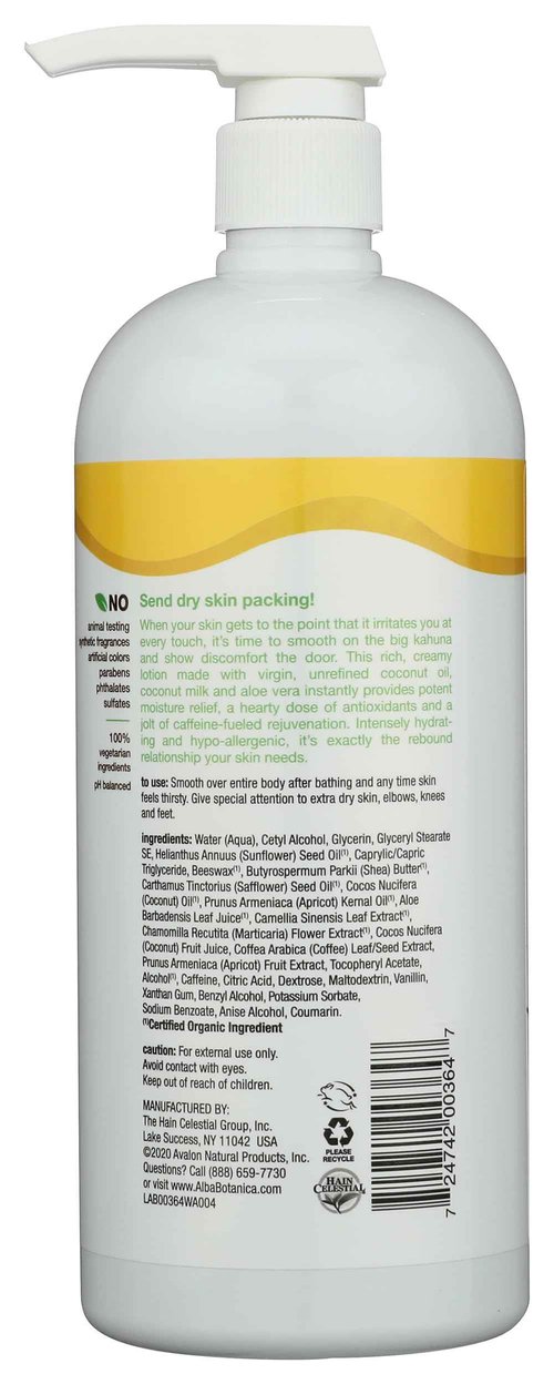 Alba Botanica Very Emollient Body Lotion, Coconut Rescue, 32 oz. (Packaging May Vary)