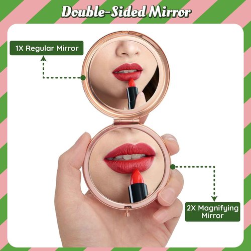 Attyxfica 2 Pcs Witch Pocket Mirrors – Witch Compact Makeup Mirror with Hat, Broom & Crown Wand Design, Movie or Musical Theatre Merch Stuff Gifts for Women & Girls (Rose Gold)