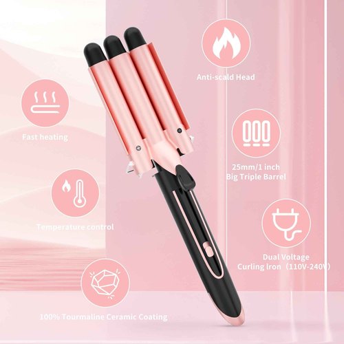 5 in 1 Curling Iron Set with 3 Barrel Curling Iron and 4 Interchangeable Ceramic Fast Heat, Wand Hair Crimper, Dual Voltage Hair Waver with Protective Glove & 2 Clips (Curling(0.3“-1.5”))