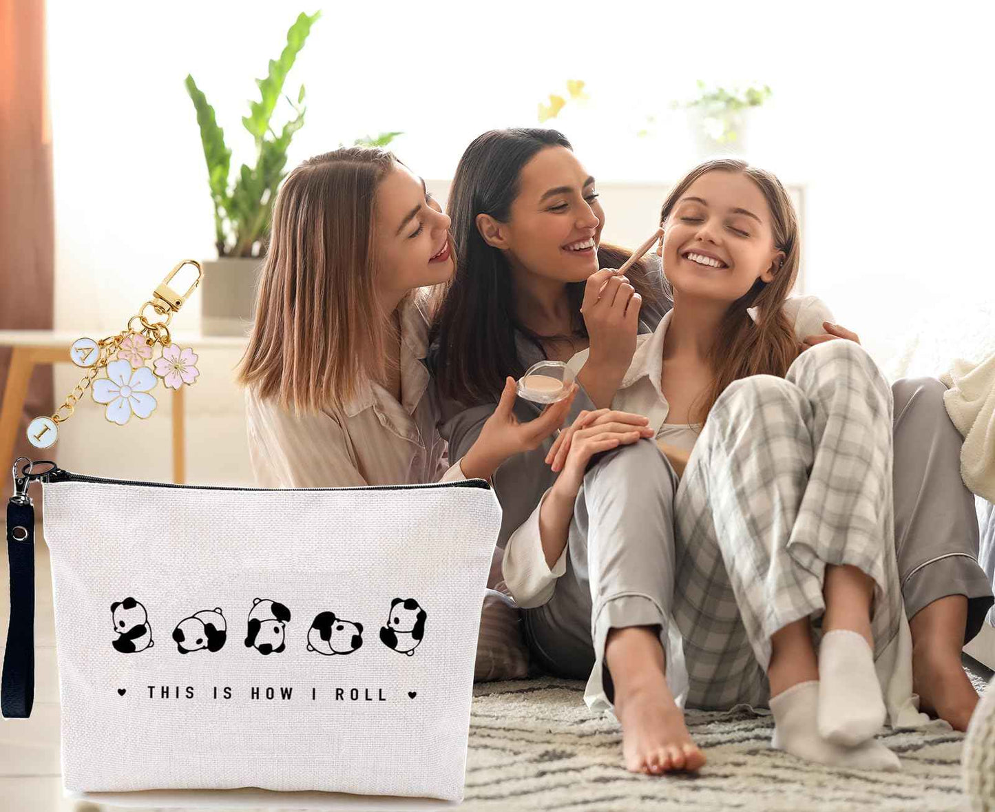 Finpletai Cute Panda Makeup Bag, This is How I Roll Cosmetic Bag, Panda Lover Gifts, Funny Panda Bag for Women Girls Sister Daughter Linen Zipper Travel Toiletry Bag(Roll Panda)