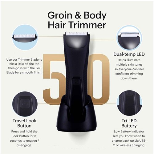 IZM Body Hair Trimmer for Men – Waterproof Groomer with Skin-Friendly Blade, USB Rechargeable Ball Shaver for Sensitive Areas Men Grooming Trimmer (Black)
