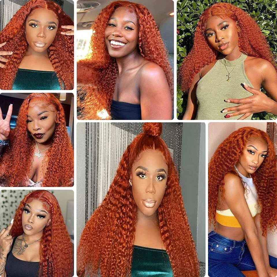 Ginger Orange Curly Human Hair Bundles Color 350 Human Hair Bundles Ginger Kinky Curly Bundles Double Weft Brazilian Remy Hair Wet and Wavy Bundles Silky and Soft for Black Women 10 10 10 Inch