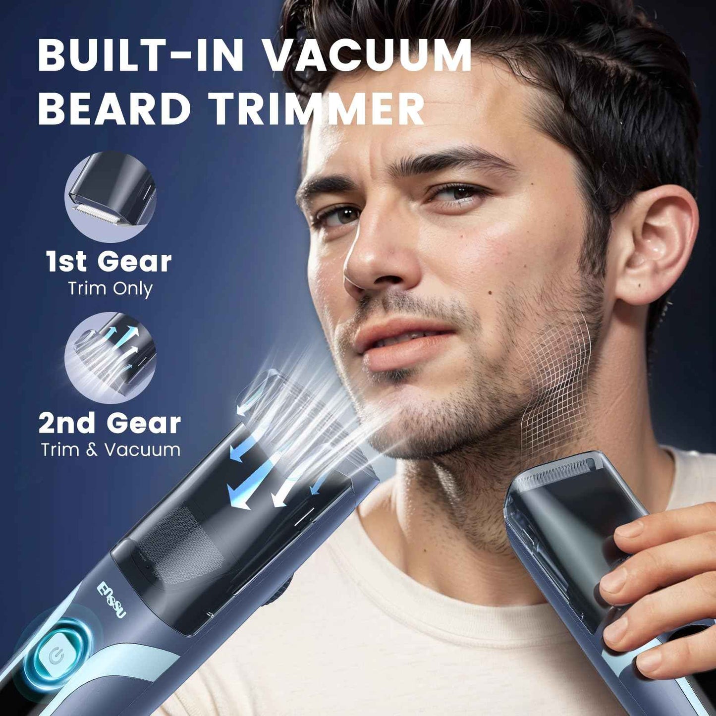 ENSSU Beard Trimmer for Men - Vacuum Mustache Trimmer with Adjustable 20 Length Setting for Less Mess,IPX7 Waterproof Rechargeable Electric Mens Beard Trimmer for Precision Facial Hair, Sideburns