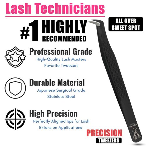 My Lash Tools New Fiber Tip Lash Tweezers for Eyelash Extensions Professional Lash Tech Supplies Must Haves Volume Boot Eyelash Tweezers 12cm Stainless Steel Fan Making Lashing Tweezer (Black)