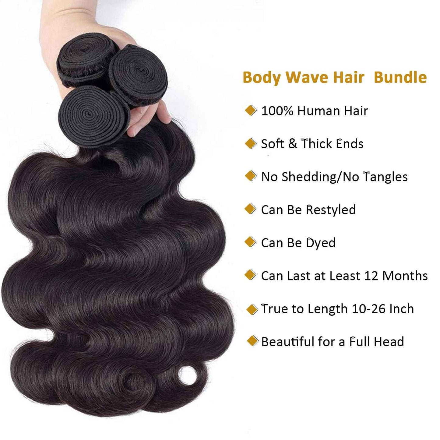 ZZMDS Human Hair Bundles 10 12 14 Inch Body Wave Bundles Human Hair 3 Bundles 12A Brazilian Virgin Body Wave Bundles Natural Color