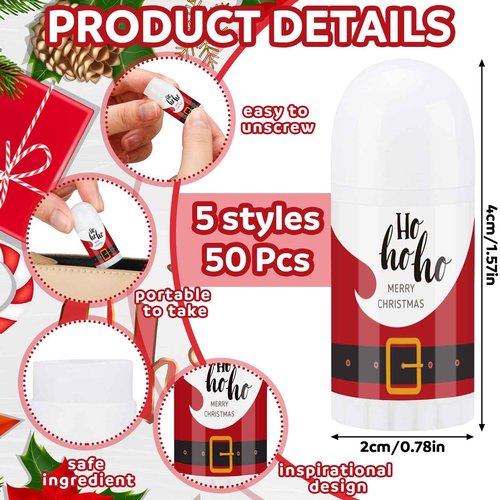 Swiffen 50 Pcs Christmas Mini Lip Balm Pack Thank You Gifts Moisturizer Assorted Flavors Beeswax Natural Ingredients Dry Chapped Lip Care Products for Coworkers Women Friend Men(Santa Claus)