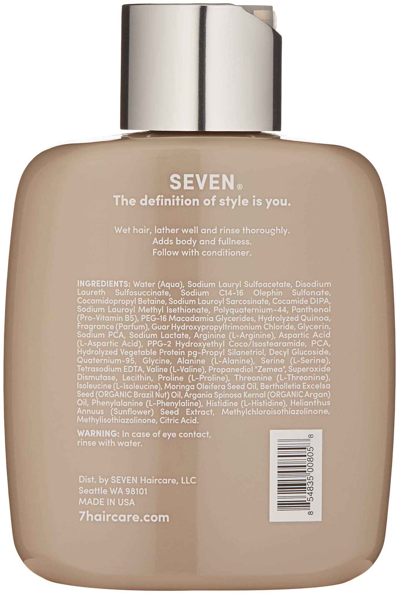 SEVEN Haircare Satara Volume Shampoo for Women & Men, Sulfate + Cruelty Free & Paraben Free with Pro Vitamin B5, Argan Oil, Hydrolyzed Quinoa Protein for Flat + Limp Hair, Made in USA, 10.8oz