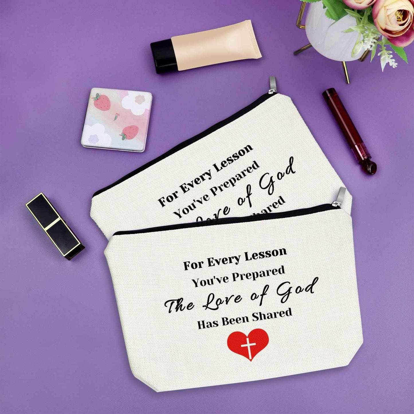 Sazuwu 2PCS Sunday School Teacher Makeup Bag Christian Preschool Teacher Appreciation Gifts Religious Thank You Gifts Cosmetic Bag Christmas Thanksgiving Graduation Birthday Present