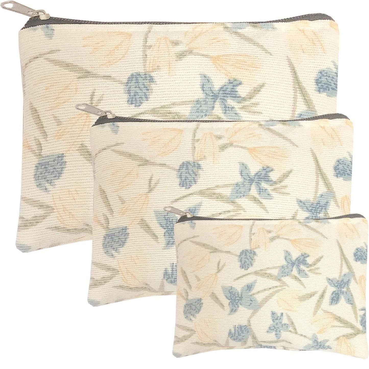 HappyDaily 3 Pack Beautiful and Multifunctional Makeup Cases or Cosmatic Bags or Travel Toiletry Pouch or Storage Bags or Purse for Women Girls (Beige Flower)