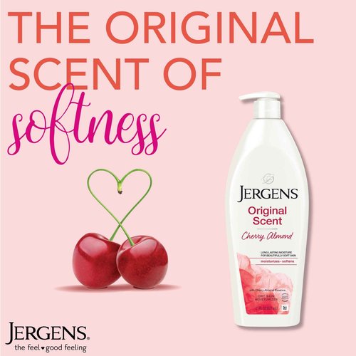 Jergens Original Scent Dry Skin Body Lotion, Hand and Body Moisturizer, Cherry Almond Essence, Dermatologist Tested, 21 Oz, Pack of 3