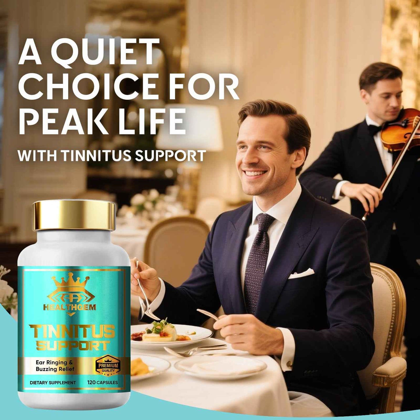HEALTHGEM Tinnitus Relief for Ringing Ears,120 Capsules Tinnitus Relief Supplement, Natural & Effectively Relieve Earache & Reduce Ear Noise for Men & Women | 60-Day Supply