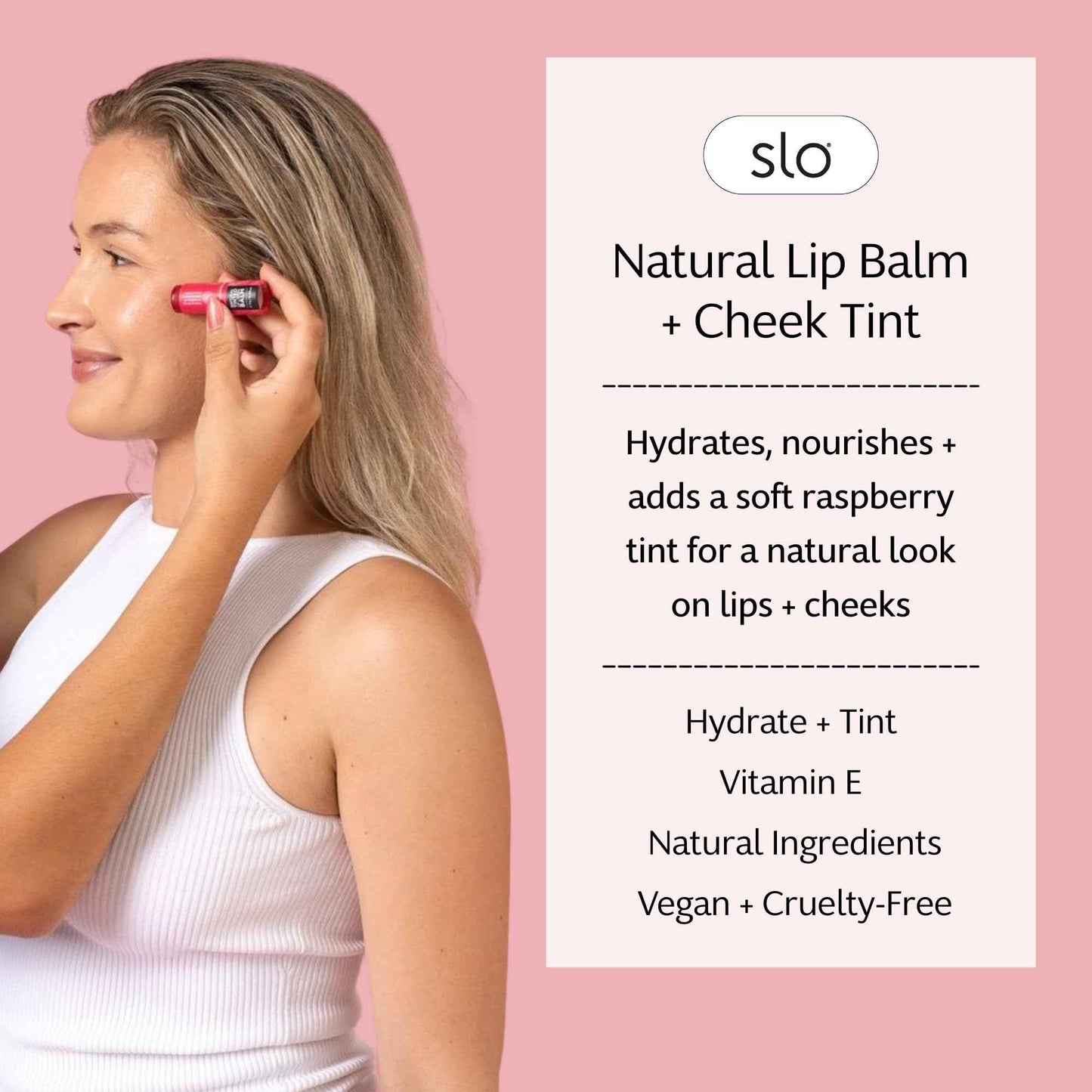 Slo | Natural Lip Balm - All Natural Ingredients, Vegan & Cruelty Free, Hydrating & Soothing, Plastic Free, Paper Packaging | Raspberry + Rosehip | 3 Pack (3 x 0.28oz/8g)