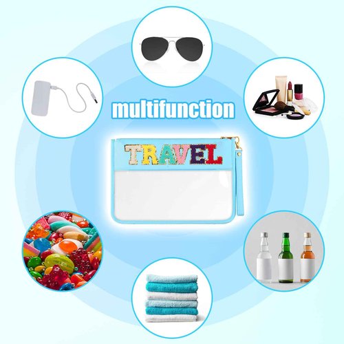 HANAMO Chenille Letter Clear Snack Bag for Tote Organizer, Chenille Letter Stuff Pouch Nylon Cosmetic Bag Zipper Pouches Clear Makeup Bags Travel Bags for Women Girls