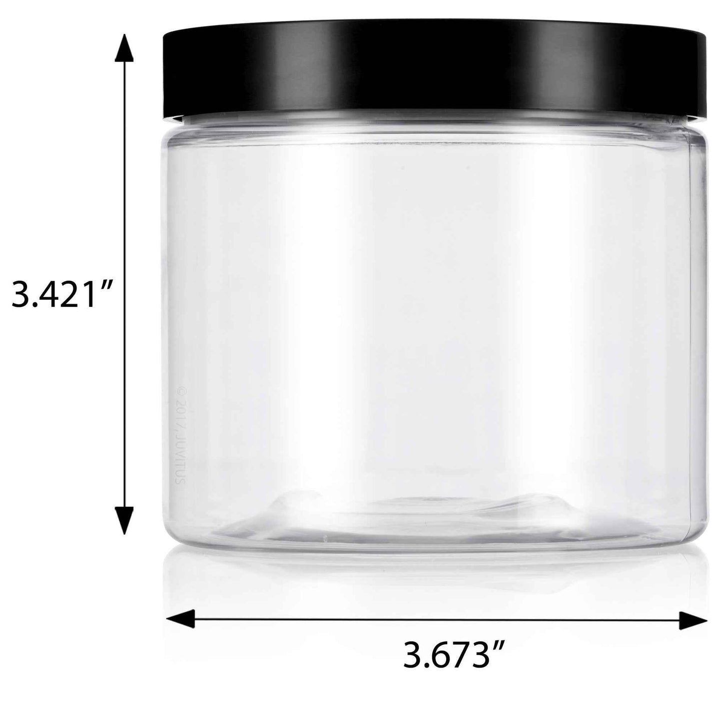 JUVITUS 16 oz Clear PET Plastic Refillable Jar with Black Smooth Lid (12 pack) + Labels