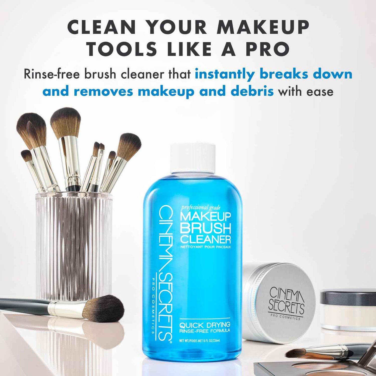 Cinema Secrets Original Blue Vanilla Makeup Brush Cleaner Spray - Professional Cleanser for Makeup Brushes - Quick-Drying, Rinse-Free Formula - Removes Stubborn Waterproof Make Up (6 fl oz)