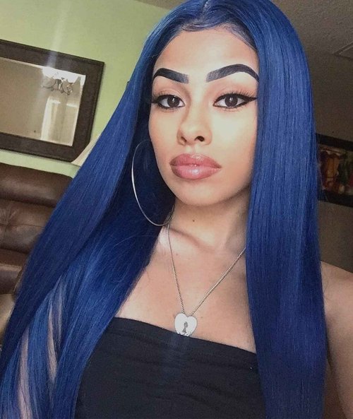BLUPLE Dark Blue Lace Front Wigs Straight Trendy Heat Resistant Synthetic Hair Half Hand Tied Wigs for Cosplay Daily Wear (22 inches, Straight,Dark Blue)