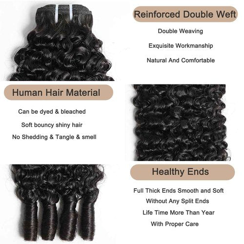 HEYKNOT Burmese Curly Bundles Human Hair 16 Inch Water Wave 100% Unprocessed Brazilian Virgin Hair Quick Weave Hair 3C4A Deep Curly human hair wet and wavy bundles for Women Natural Black