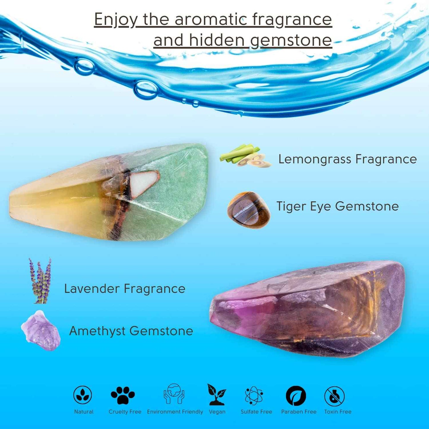 Earth & Home Rock Soap- Soap Rocks set of 2- Mothers day Gift- Decorative Scented Gemstone Soaps with Real Crystals inside- with Natural Ingredients & Essential Oil- Moisturizing